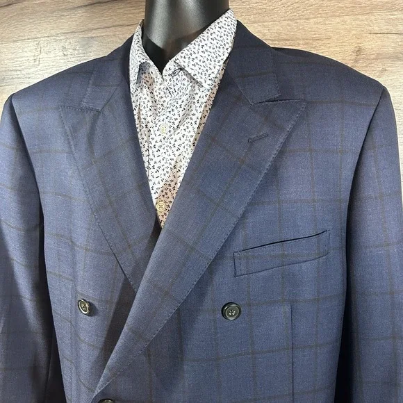 Brooks Brothers Blazer Mens 48R Regent 1818 Wool Coat Windowpane Navy - Picture 2 of 14